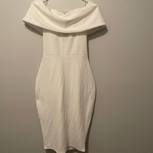 Off the shoulder fools over split midi dress